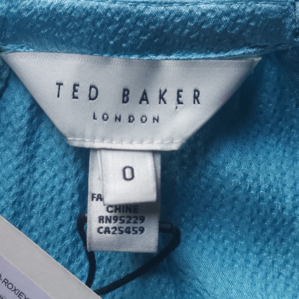 TED BAKER LONDON Roxieyy Halter Midi Dress Blue XSmall Hammered Satin NWT $260 - Picture 6 of 7